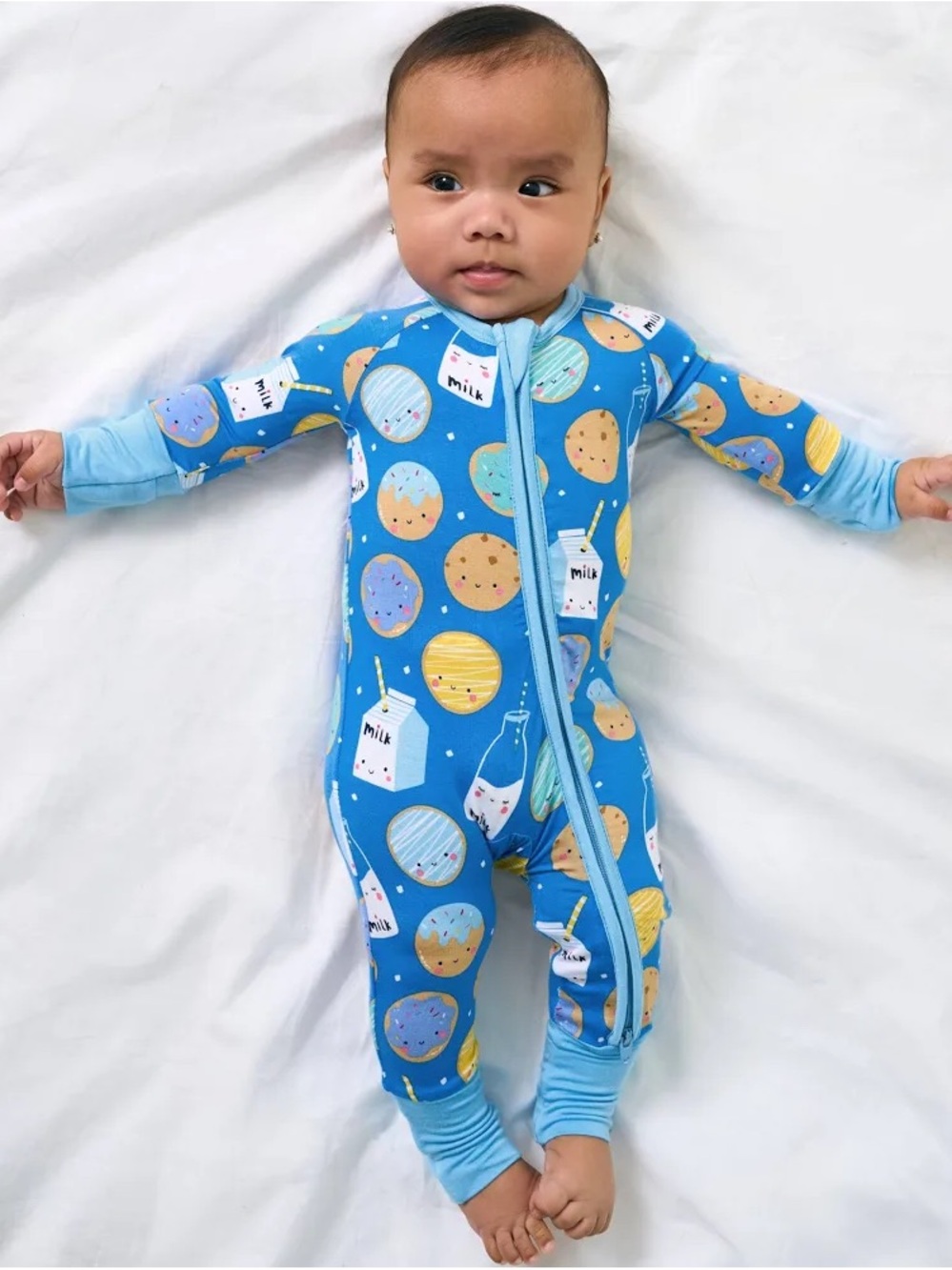 Little Sleepies Blue Cookie & Milk Print Footed One-Piece